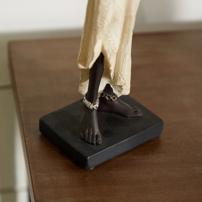 Harly Cream Polystone Standing African Woman Sculpture