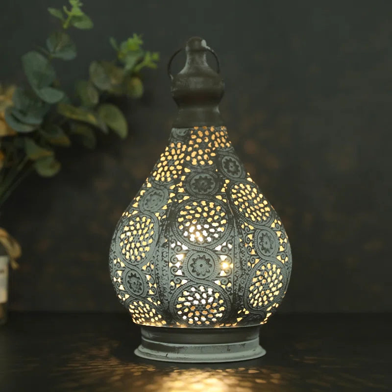 29.5Cm Moroccan Style Battery Powered Lamp (Old Grey Brush White)