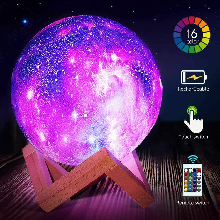 16 Colors LED USB Star Galaxy Moon Lamp W/ Stand Remote 3D Bedroom Night Light