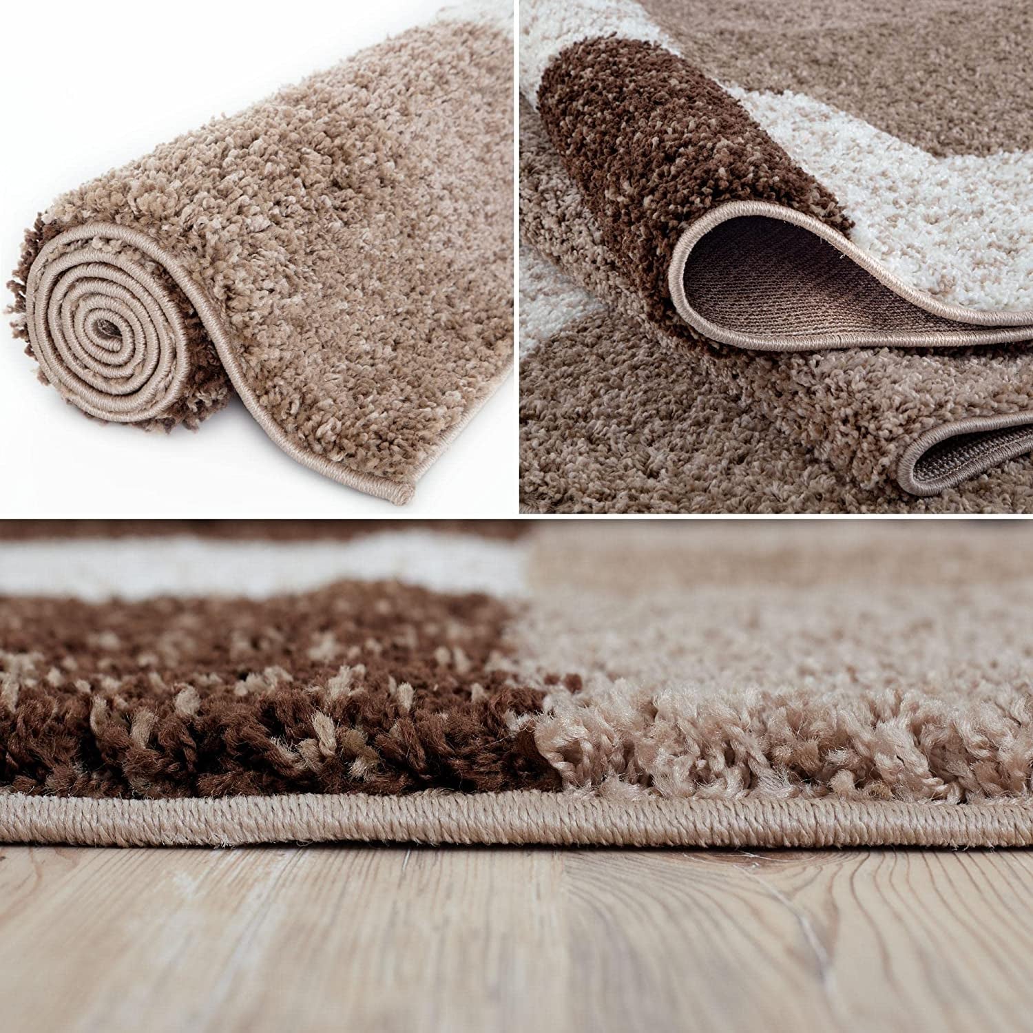 Area Rug – Modern Luxury Shaggy Rug, Multicolour Pattern Carpet, Ultra Soft for Bedroom, Living Room, Kids Room, (80X150 Cm, Brown)