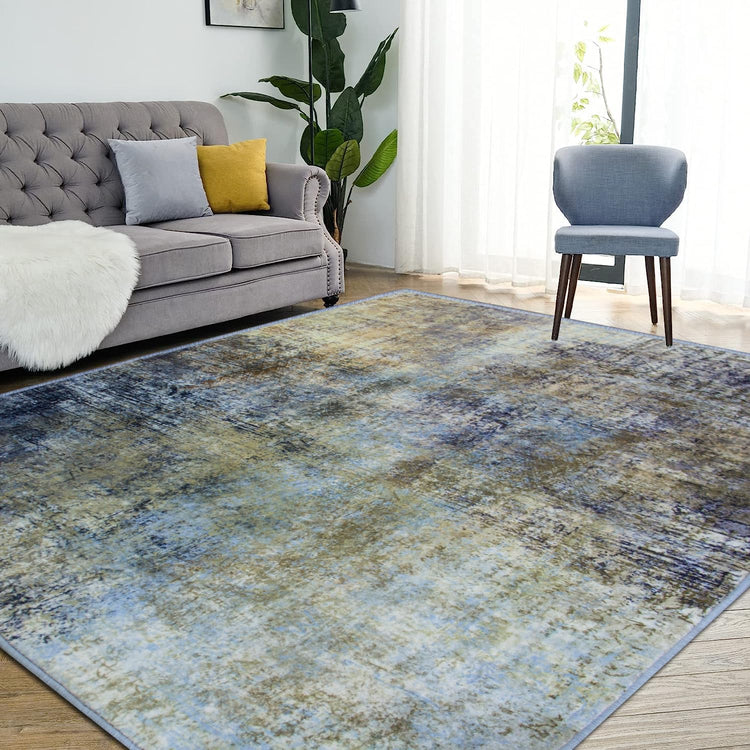 Living Room Rugs 160X230 Cm, Area Rugs for Bedroom Light Luxury Minimalist Style, Abstract Multi-Color Ink Painting Short Pile Rug, Chic Traditional Rug with Durable Anti-Slip Backing for Easy Clean