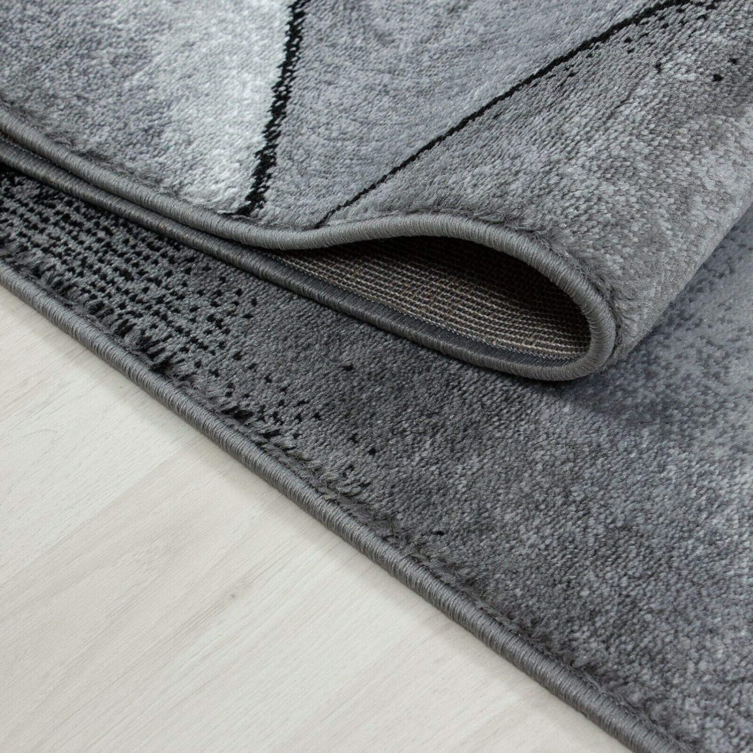 Rug CUBIC Modern Design Black Grey Charcoal Rugs Living Room Extra Large Size Soft Touch Short Pile Style Carpet Area Rugs Non Shedding (200Cm X 290Cm (6.6Ft X 9.5Ft))