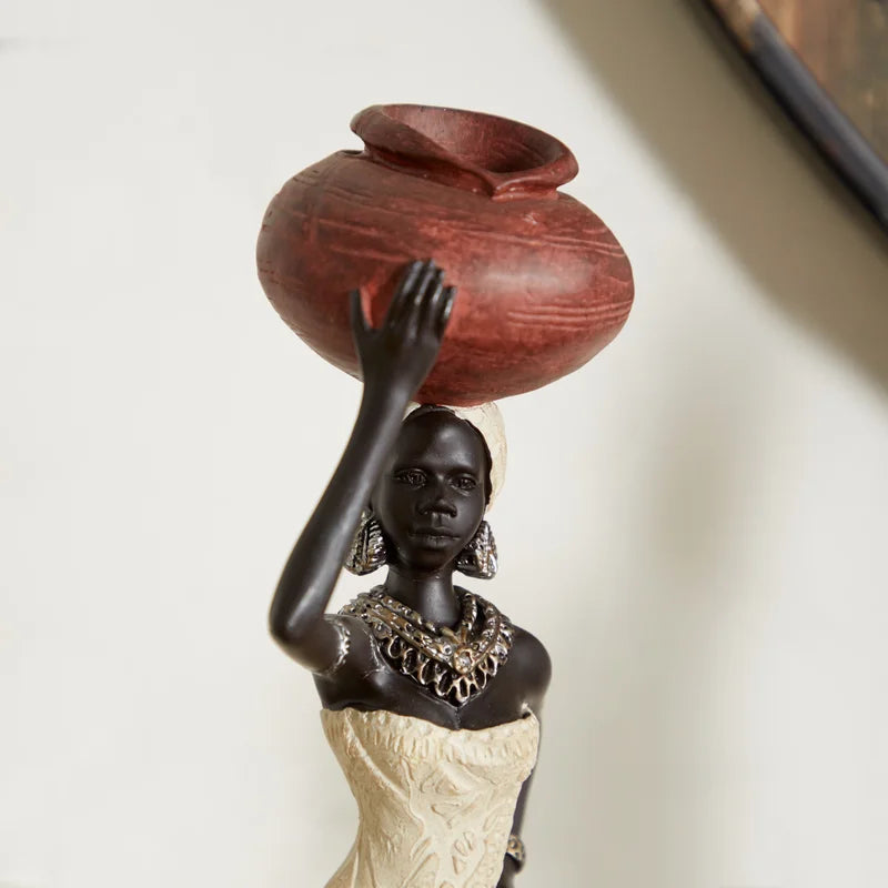 Harly Cream Polystone Standing African Woman Sculpture