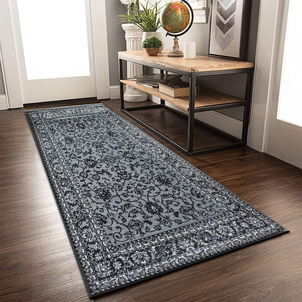 Tradiational Area Rug Carpet Mat for Living Room - Rectangle DISTRESSED Floral Pattern Vintage Non Shed Area Rug for Bedroom (200 X 290 Cm, Grey - 210)