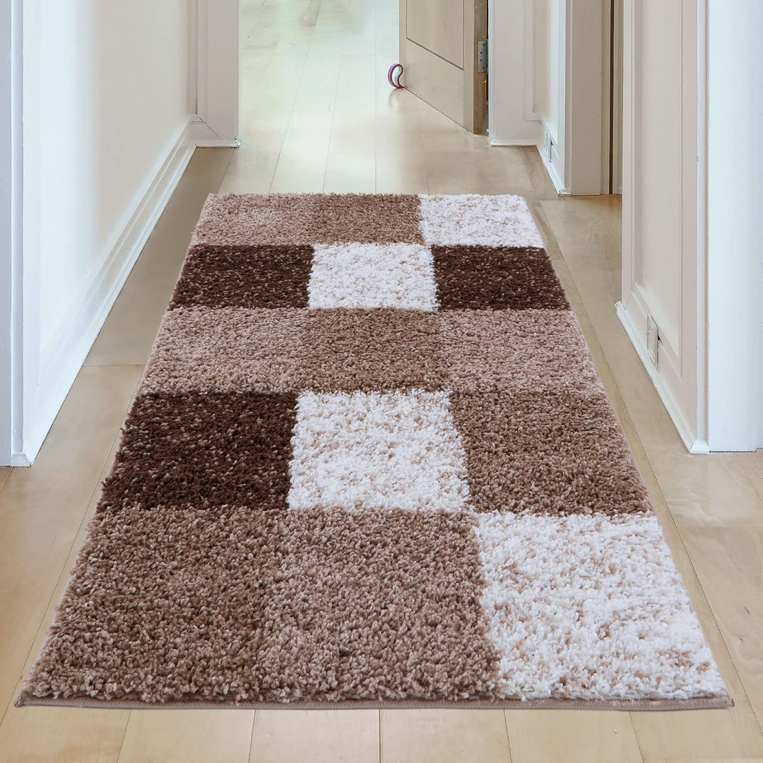 Area Rug – Modern Luxury Shaggy Rug, Multicolour Pattern Carpet, Ultra Soft for Bedroom, Living Room, Kids Room, (80X150 Cm, Brown)