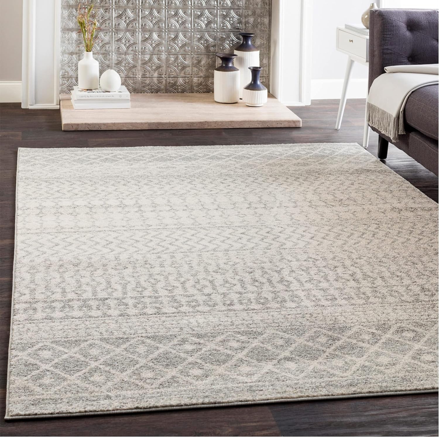 Surya Nice Geometric Rug - Scandi Area Rugs Living Room, Dining, Kitchen - Modern Aztec Abstract Rugs for Bedroom - Berber Boho Rug Style, Easy Care - Large Rug 120X170Cm Light Grey and White Rug